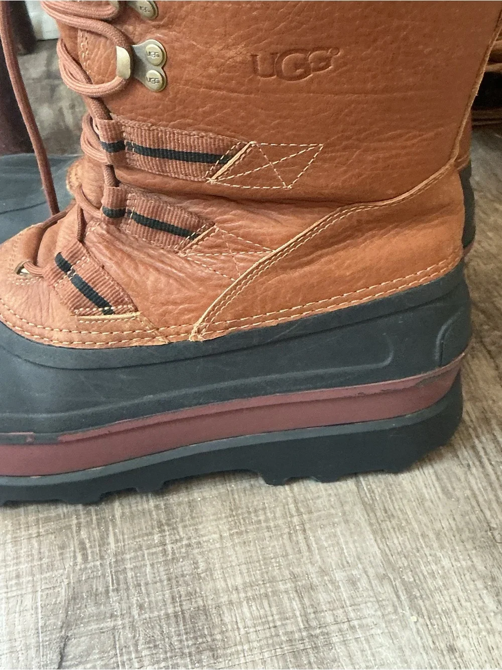UGG Brown and Black Waterproof Shearling-Trim Winter Boots